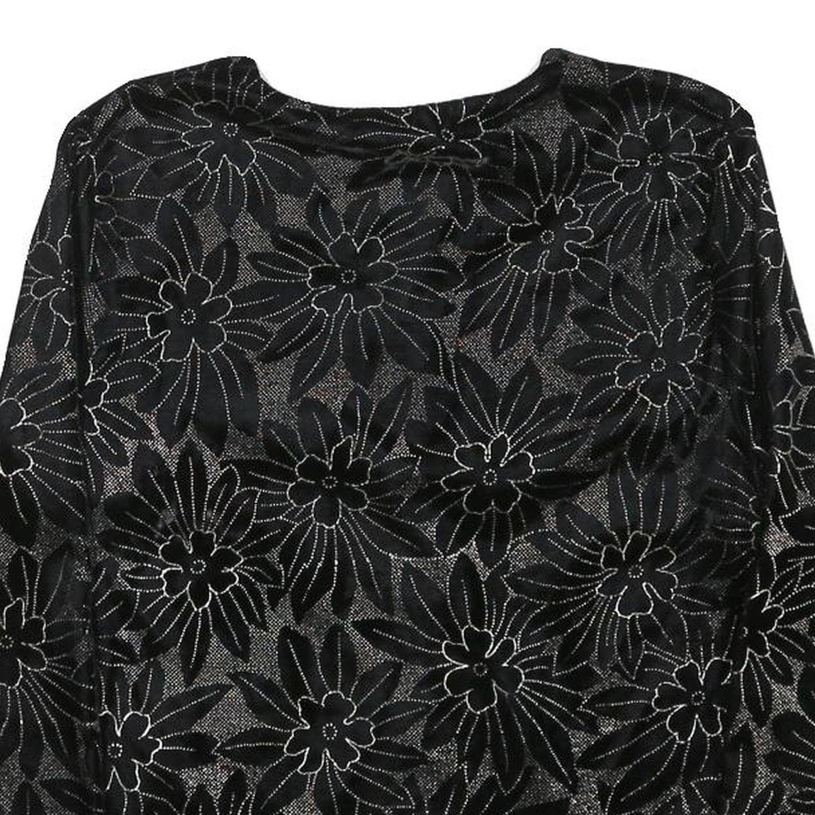 Womens Black Floral Pattern Button Jacket XS Polyester Blend Stylish Lightweight