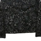 Womens Black Floral Pattern Button Jacket XS Polyester Blend Stylish Lightweight