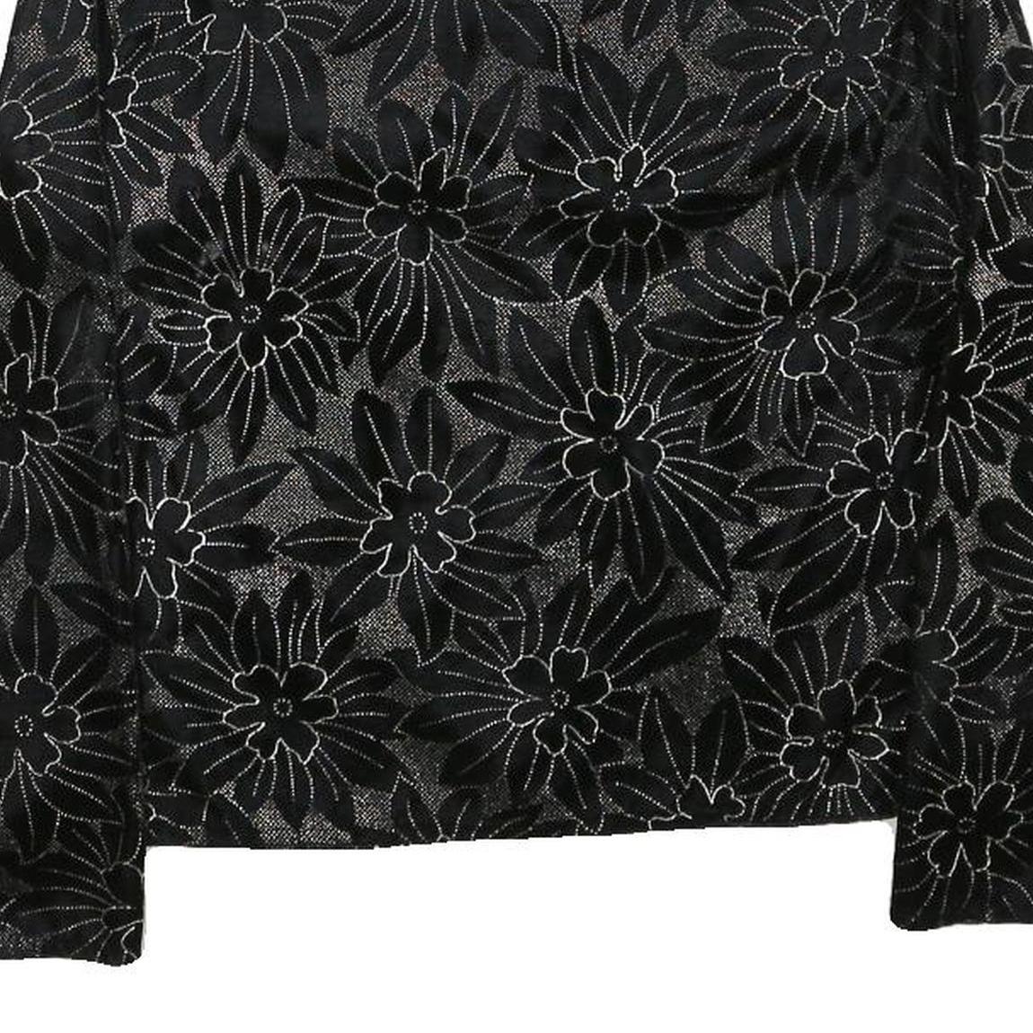Womens Black Floral Pattern Button Jacket XS Polyester Blend Stylish Lightweight