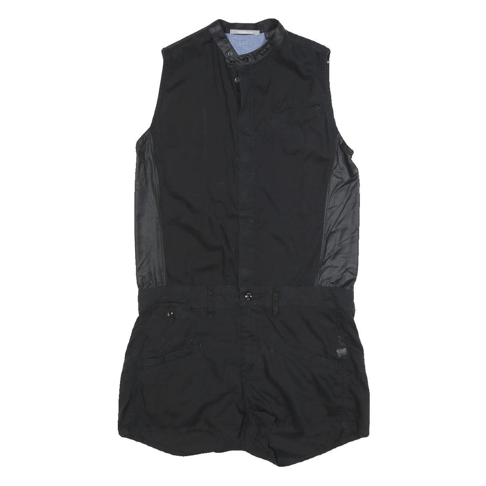 G-STAR Womens Black Playsuit Cotton Blend M Sleeveless Button Closure Casual