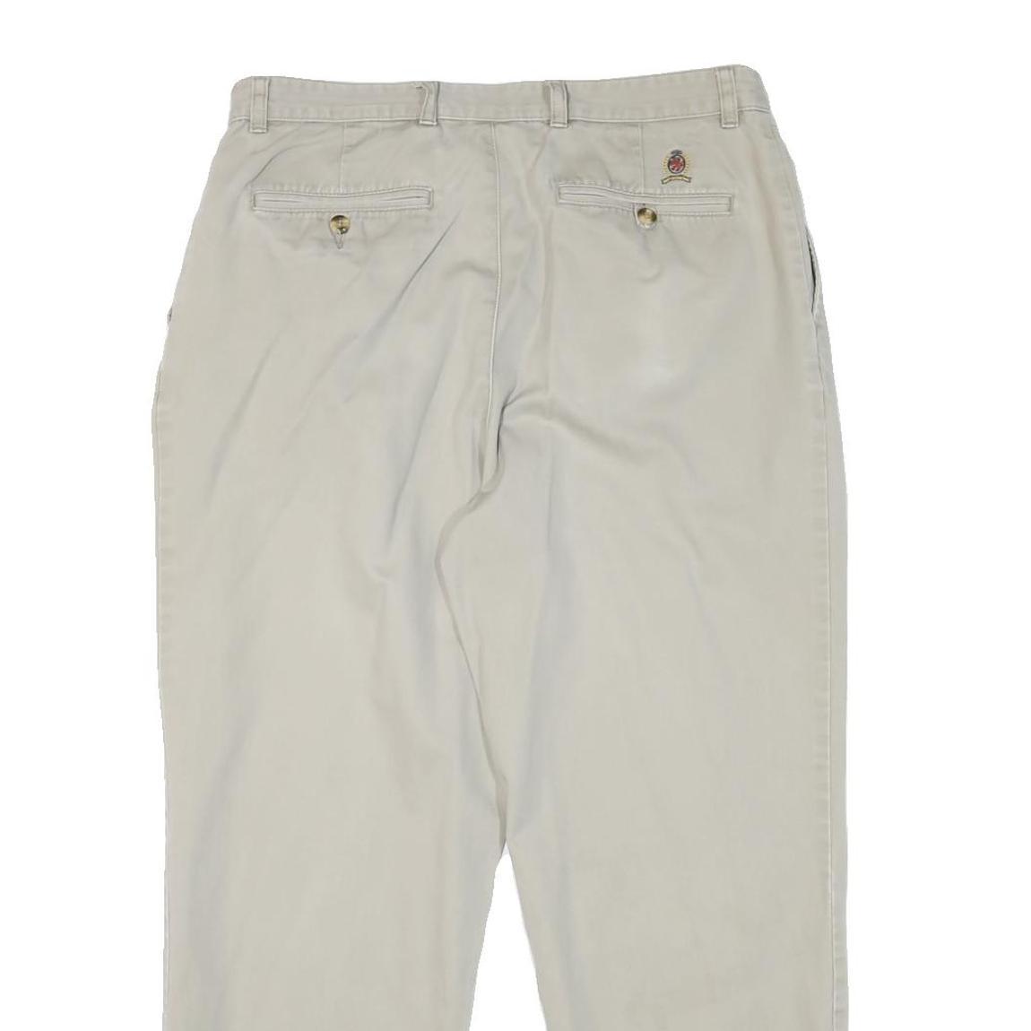 TOMMY HILFIGER Mens Cotton Blend Beige Relaxed Straight Trousers W34 L27 Casual