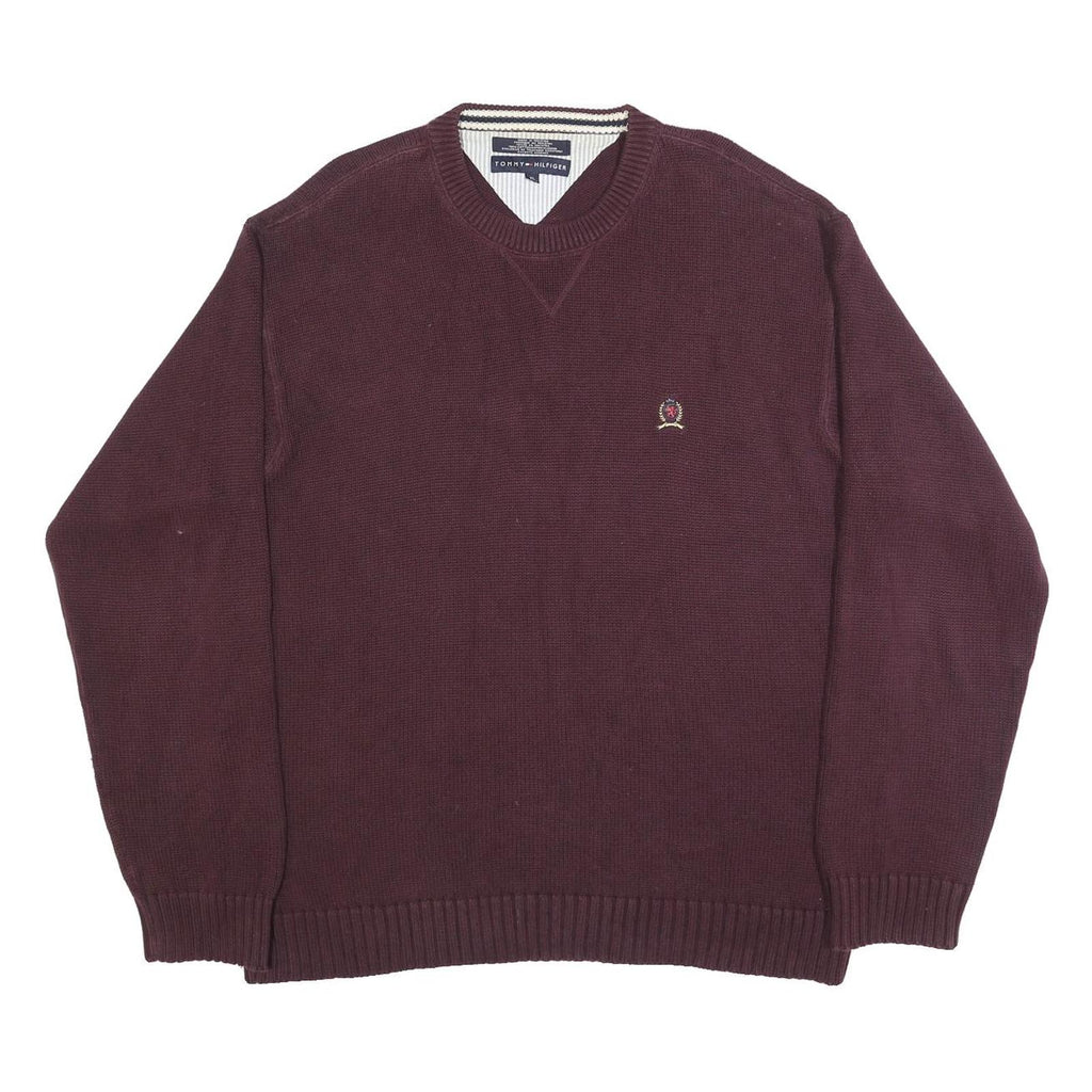 TOMMY HILFIGER Mens Maroon Classic Jumper Crew Neck Basic Knit XL Cotton Casual