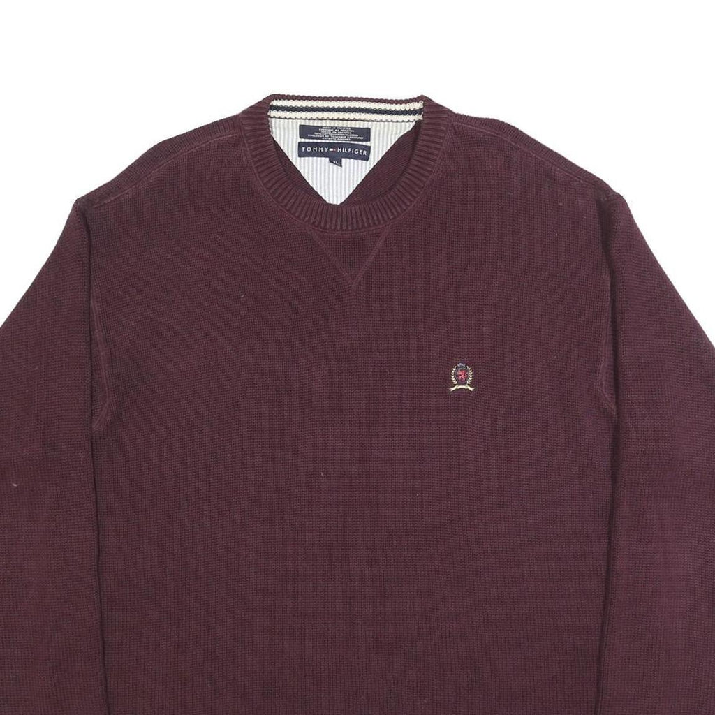 TOMMY HILFIGER Mens Maroon Classic Jumper Crew Neck Basic Knit XL Cotton Casual