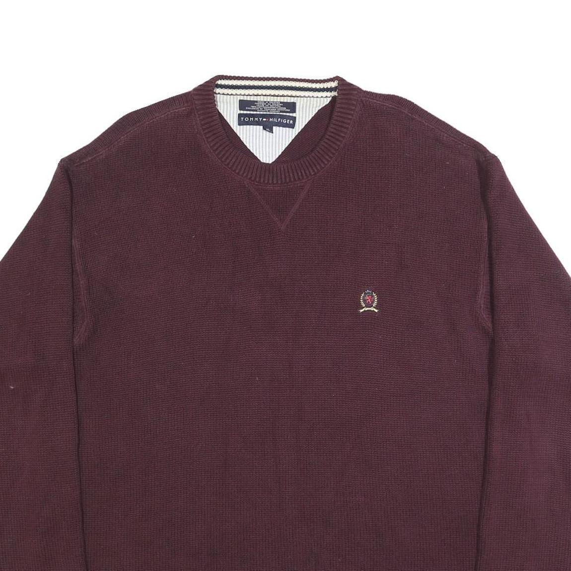 TOMMY HILFIGER Mens Maroon Classic Jumper Crew Neck Basic Knit XL Cotton Casual