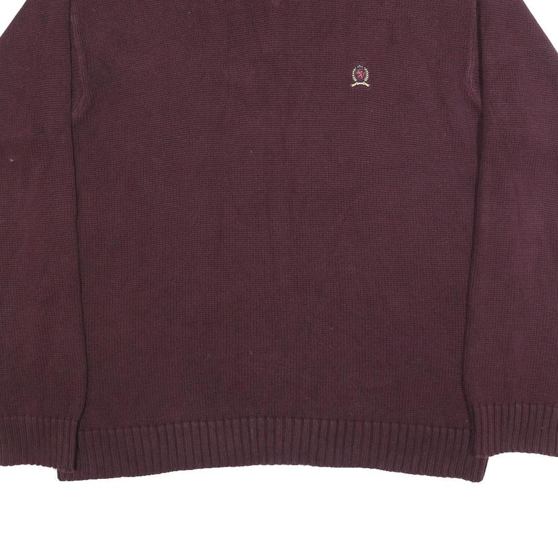 TOMMY HILFIGER Mens Maroon Classic Jumper Crew Neck Basic Knit XL Cotton Casual