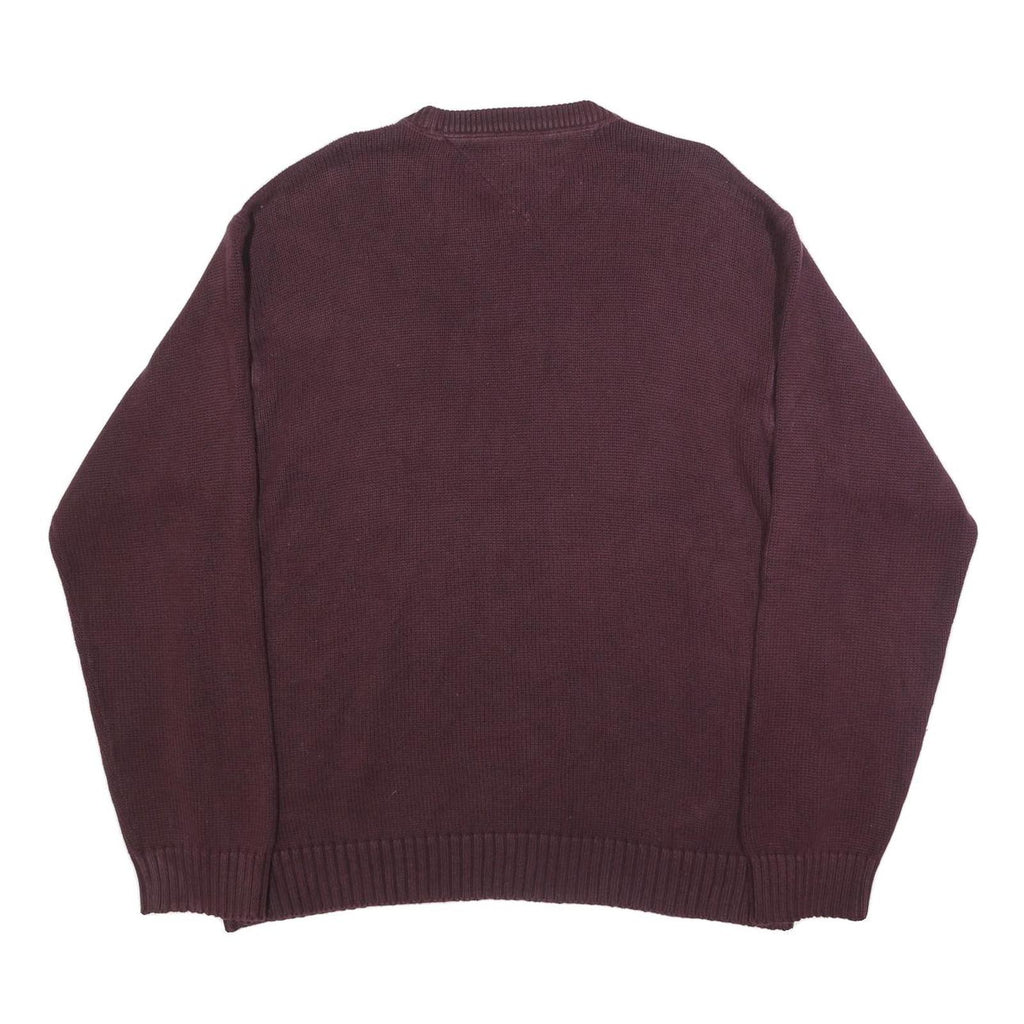 TOMMY HILFIGER Mens Maroon Classic Jumper Crew Neck Basic Knit XL Cotton Casual