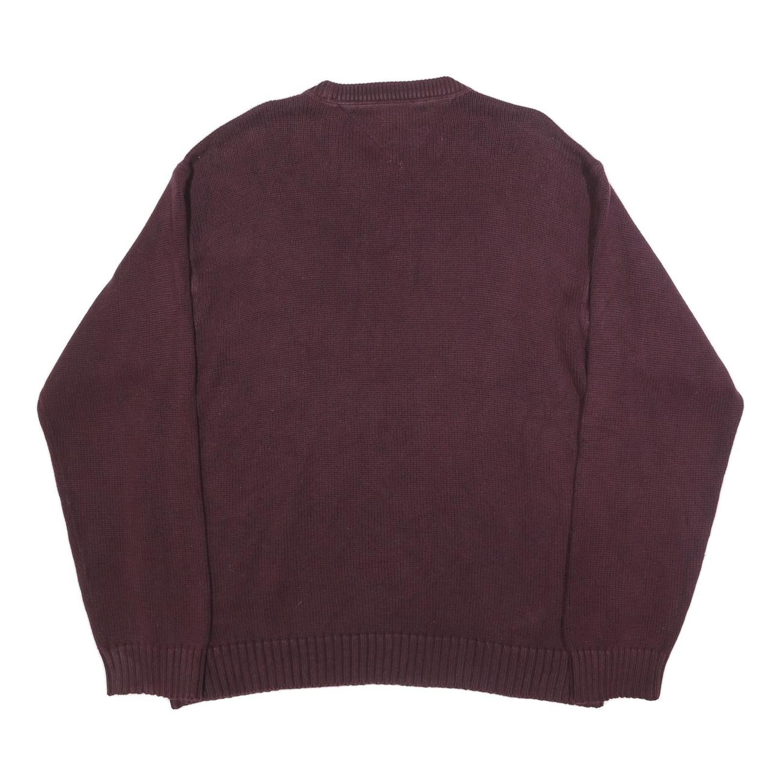 TOMMY HILFIGER Mens Maroon Classic Jumper Crew Neck Basic Knit XL Cotton Casual