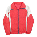 Mens Red & Cream Zip Up Polyester Blend Jacket S Plain Casual Outerwear