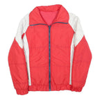 Mens Red & Cream Zip Up Polyester Blend Jacket S Plain Casual Outerwear