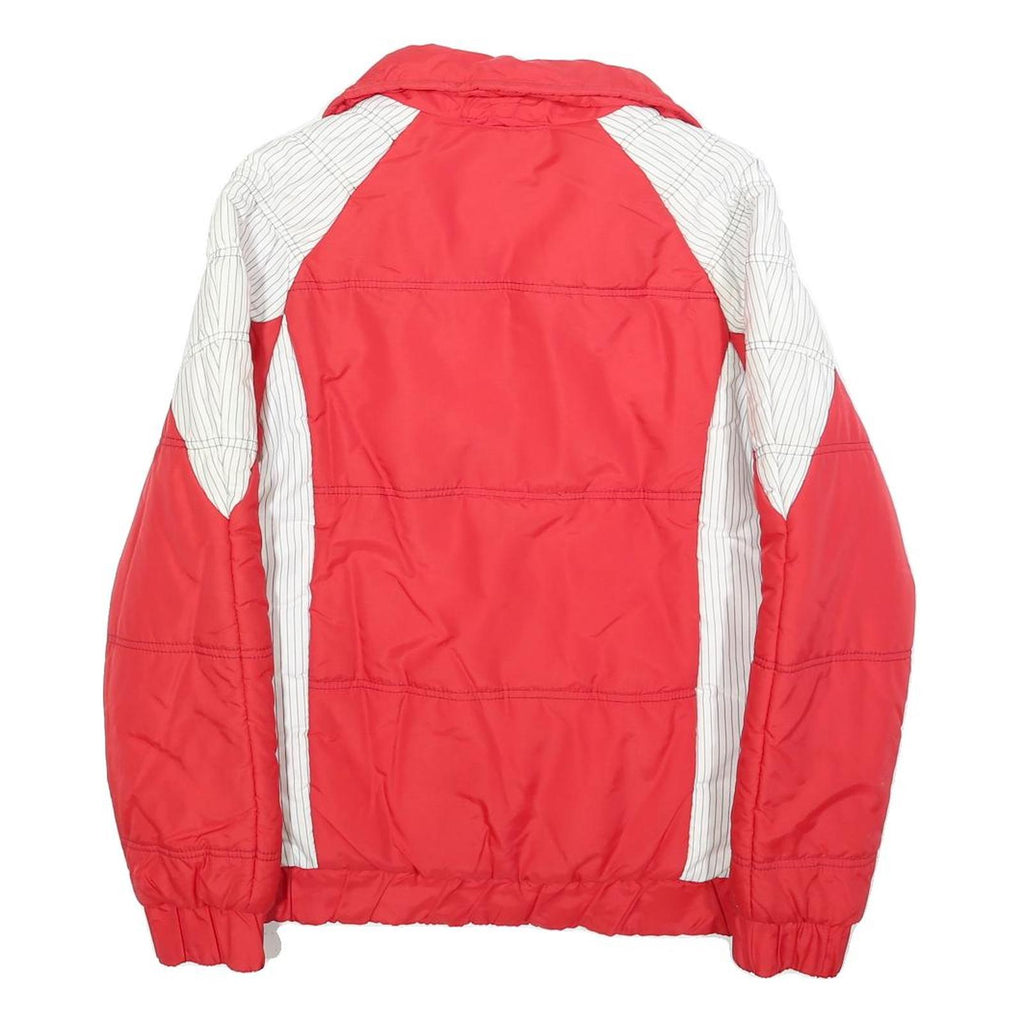 Mens Red & Cream Zip Up Polyester Blend Jacket S Plain Casual Outerwear