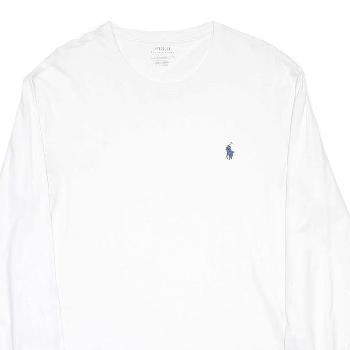 POLO RALPH LAUREN Mens White Long Sleeve Crew Neck T-Shirt M Cotton Blend