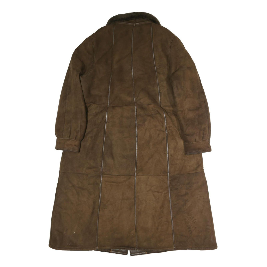 Womens Brown Faux Fur Collar Button Jacket L Polyester Plain Long Sleeve