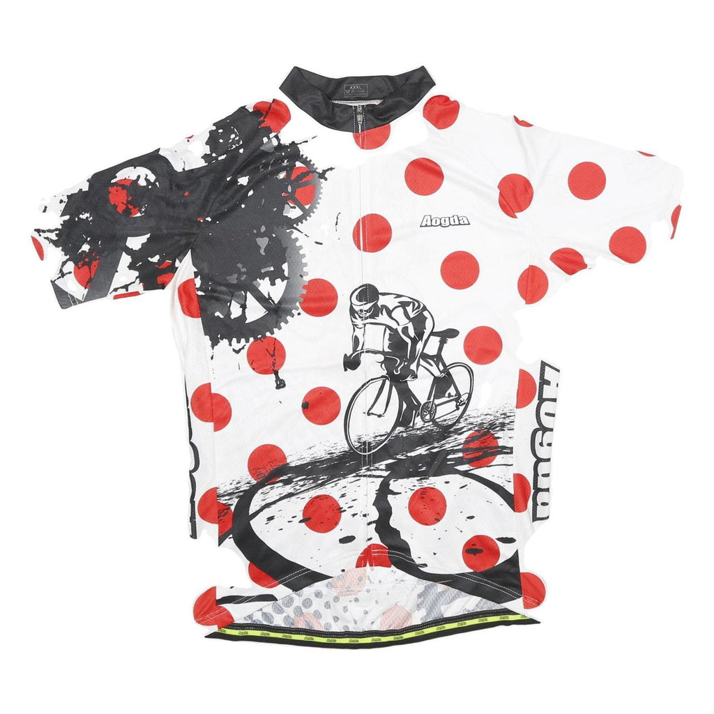 AOGDA Mens White & Red Graphic Cycling Jersey 3XL Short Sleeve Zip Neck