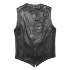 KELLY CONNECTION Womens Black Leather Button Jacket UK 12 Classic Sleeveless
