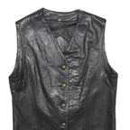 KELLY CONNECTION Womens Black Leather Button Jacket UK 12 Classic Sleeveless