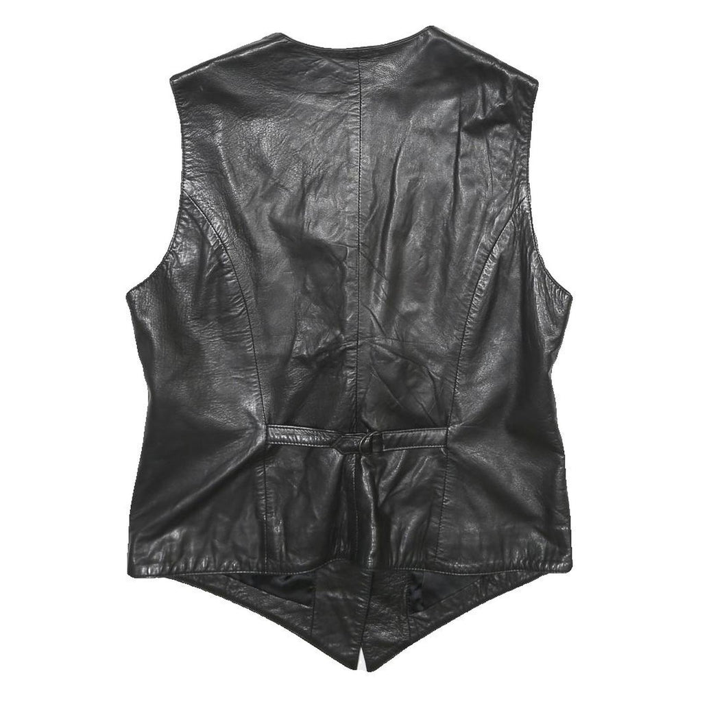KELLY CONNECTION Womens Black Leather Button Jacket UK 12 Classic Sleeveless