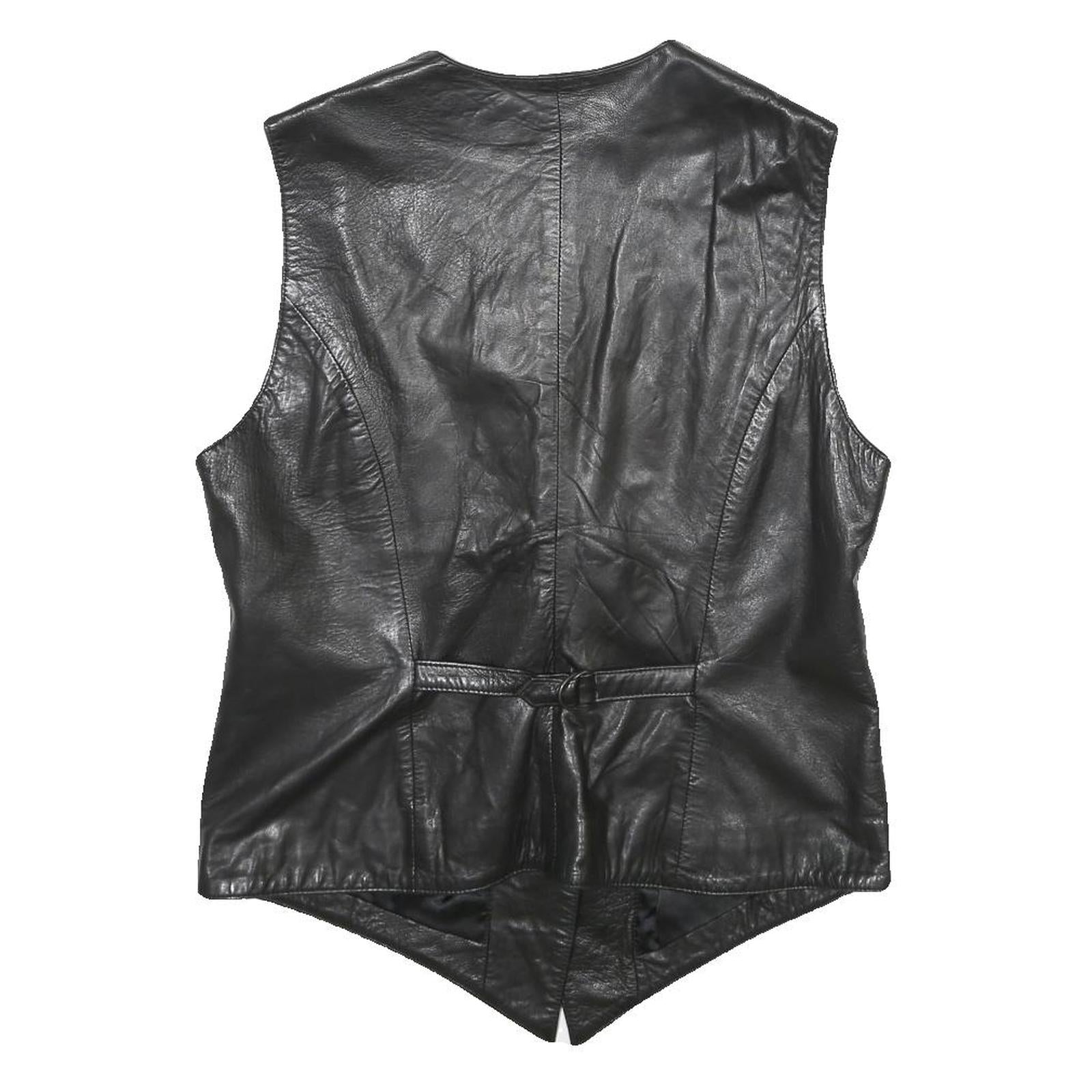 KELLY CONNECTION Womens Black Leather Button Jacket UK 12 Classic Sleeveless