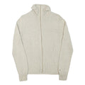 TOMMY HILFIGER Womens Cream Plain Cotton Blend Pullover Jumper L Zippered Rib