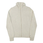 TOMMY HILFIGER Womens Cream Plain Cotton Blend Pullover Jumper L Zippered Rib