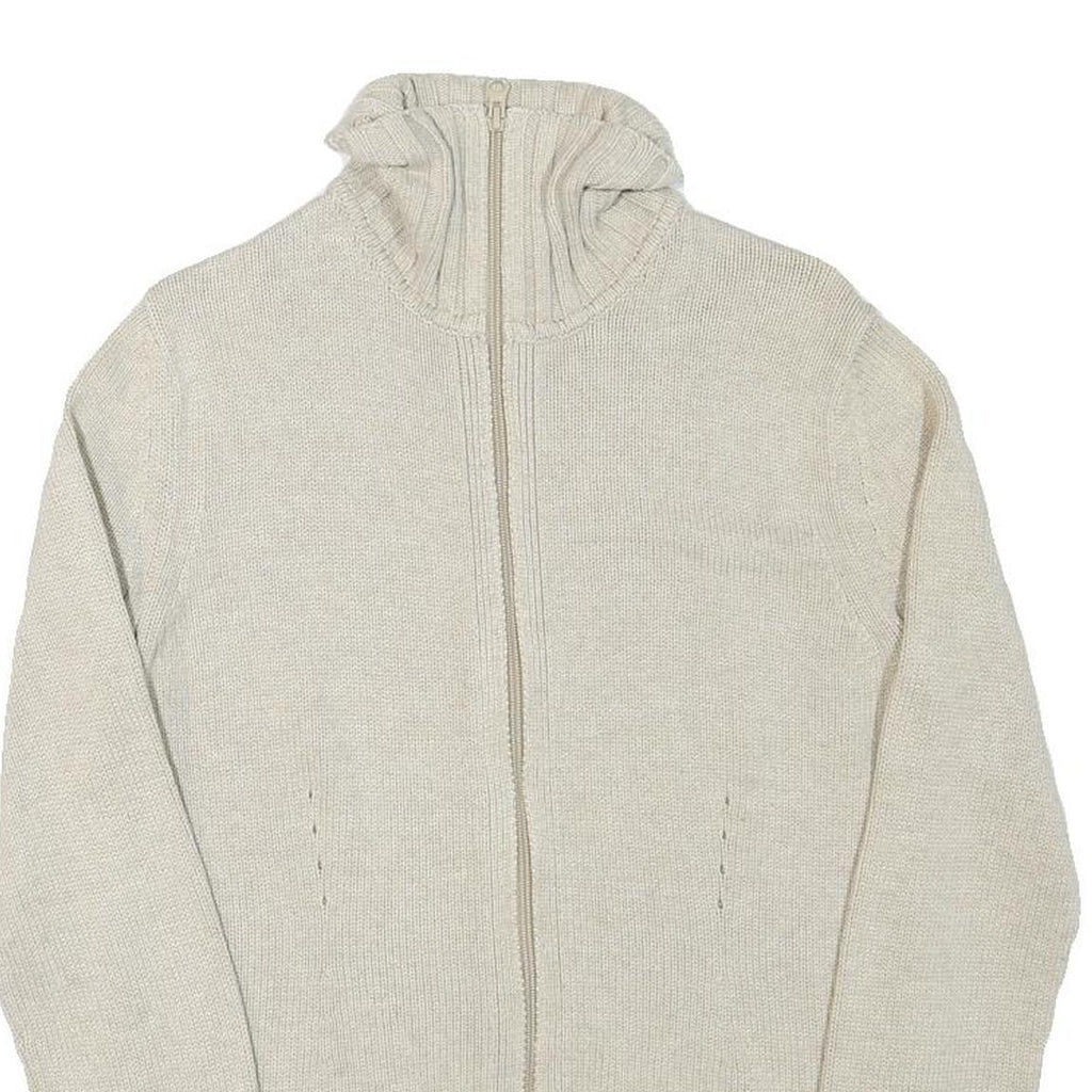 TOMMY HILFIGER Womens Cream Plain Cotton Blend Pullover Jumper L Zippered Rib