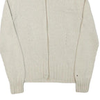 TOMMY HILFIGER Womens Cream Plain Cotton Blend Pullover Jumper L Zippered Rib