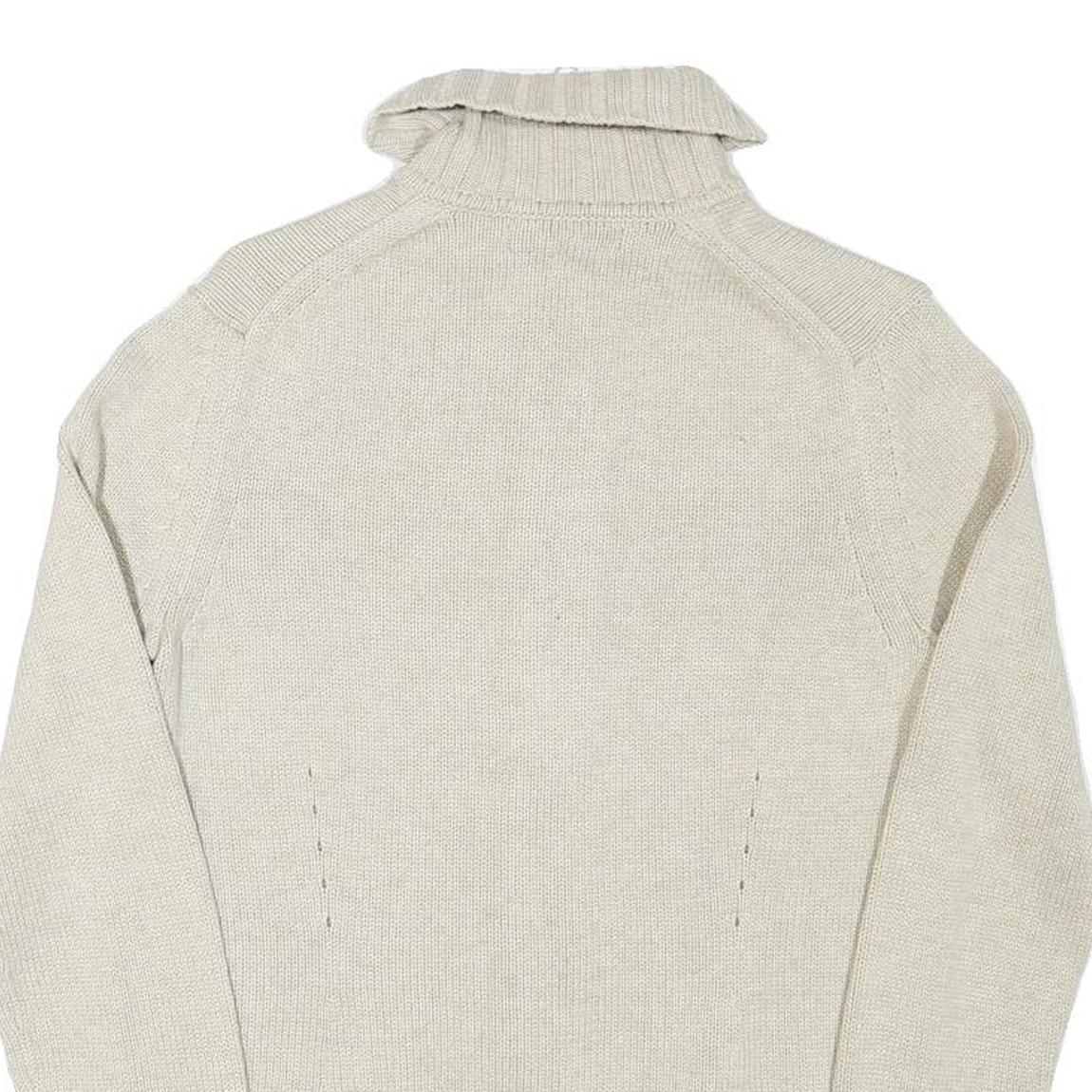 TOMMY HILFIGER Womens Cream Plain Cotton Blend Pullover Jumper L Zippered Rib