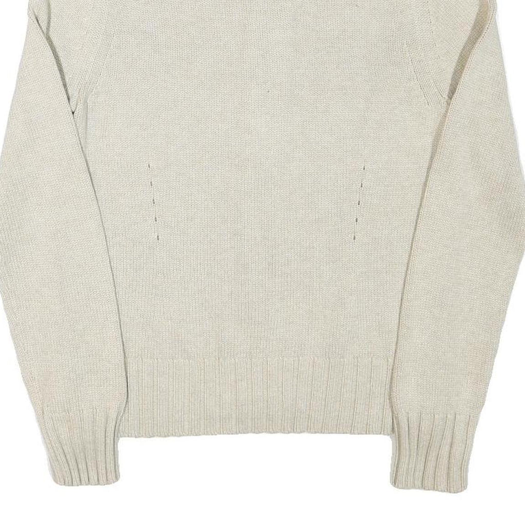 TOMMY HILFIGER Womens Cream Plain Cotton Blend Pullover Jumper L Zippered Rib