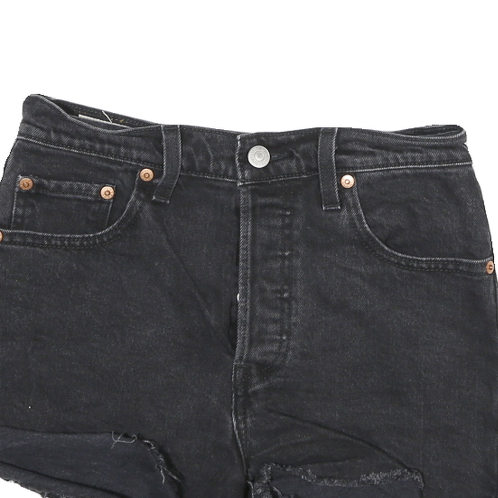 LEVI'S Womens Black Denim Cut-Off Shorts M W26 Distressed Hem Casual