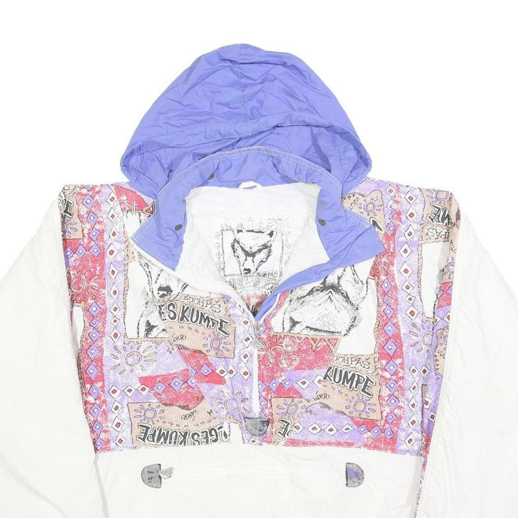 VILGES KUMPE Womens White & Purple Print Zip Jacket L Polyester Blend Hooded
