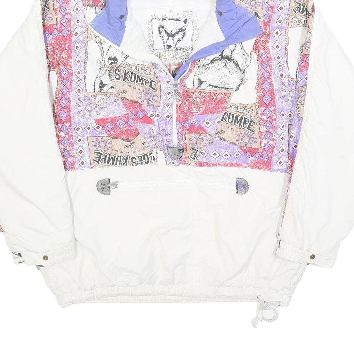 VILGES KUMPE Womens White & Purple Print Zip Jacket L Polyester Blend Hooded