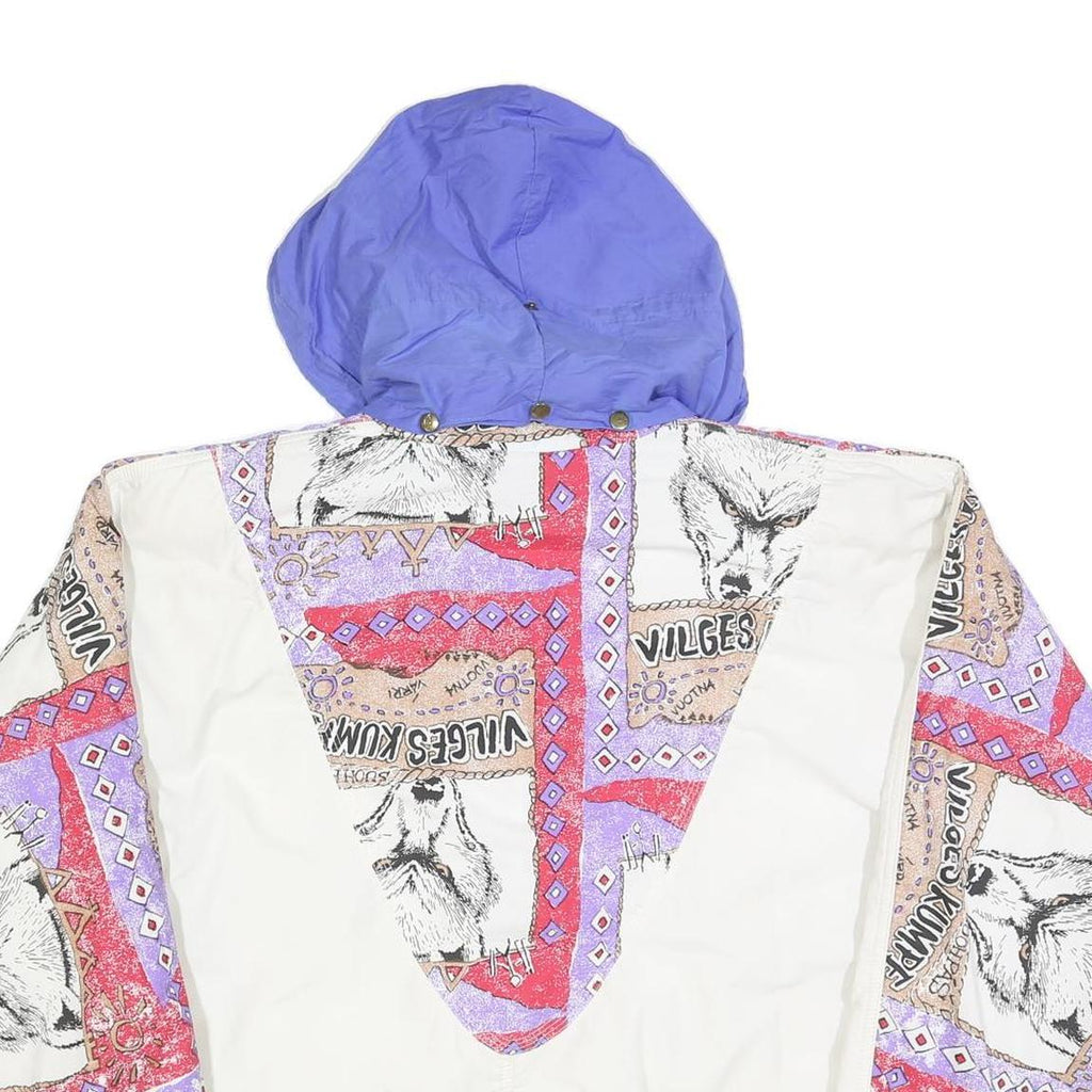 VILGES KUMPE Womens White & Purple Print Zip Jacket L Polyester Blend Hooded