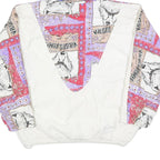 VILGES KUMPE Womens White & Purple Print Zip Jacket L Polyester Blend Hooded