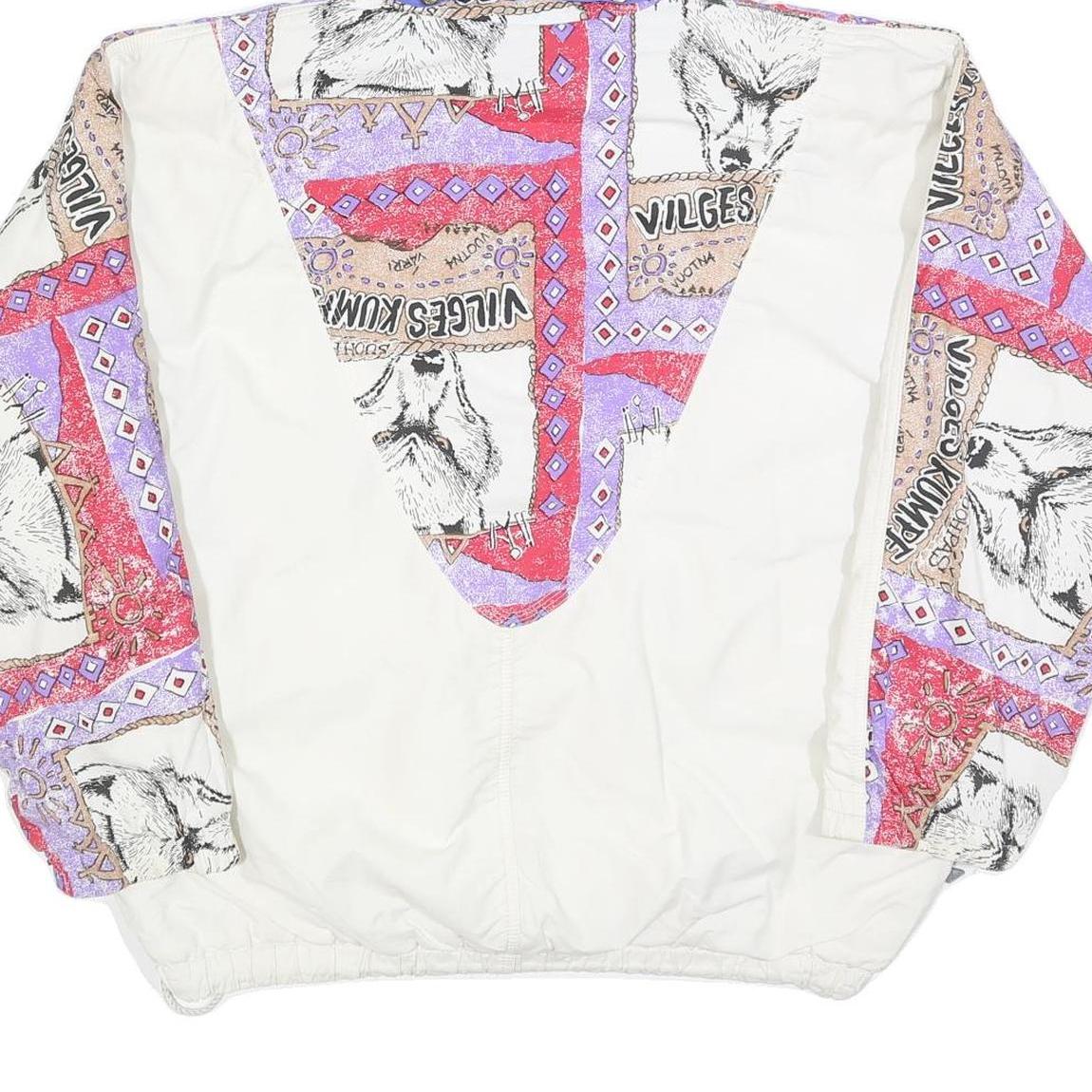 VILGES KUMPE Womens White & Purple Print Zip Jacket L Polyester Blend Hooded