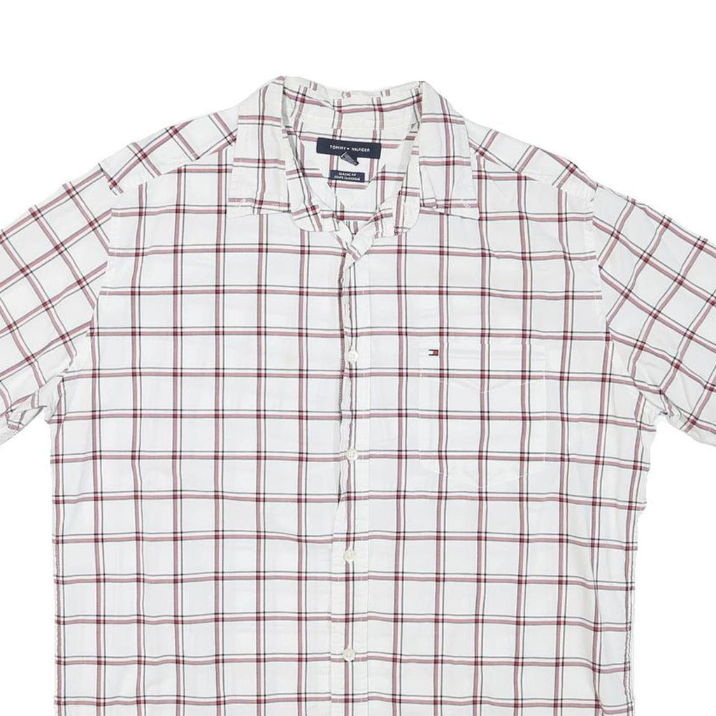 TOMMY HILFIGER Mens White & Maroon Check Shirt M Cotton Blend Casual Shirt
