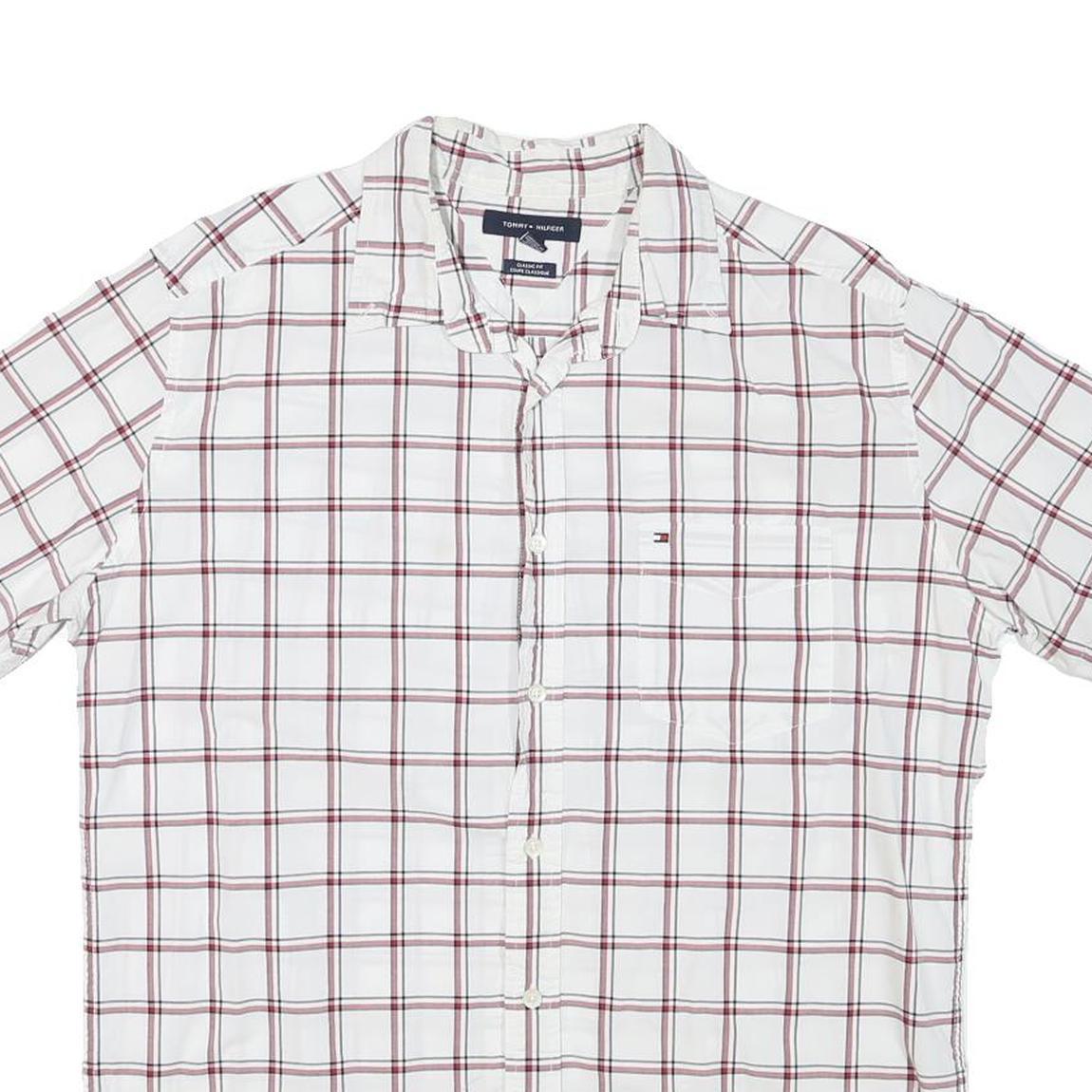 TOMMY HILFIGER Mens White & Maroon Check Shirt M Cotton Blend Casual Shirt