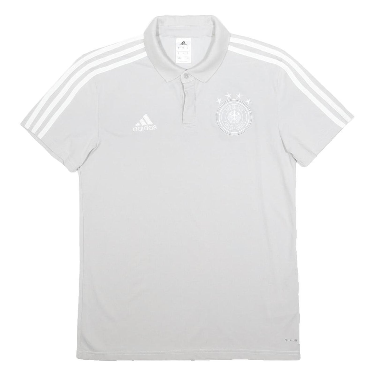 ADIDAS Womens Grey & White Football Polo Shirt M Climalite Short Sleeve Athletic