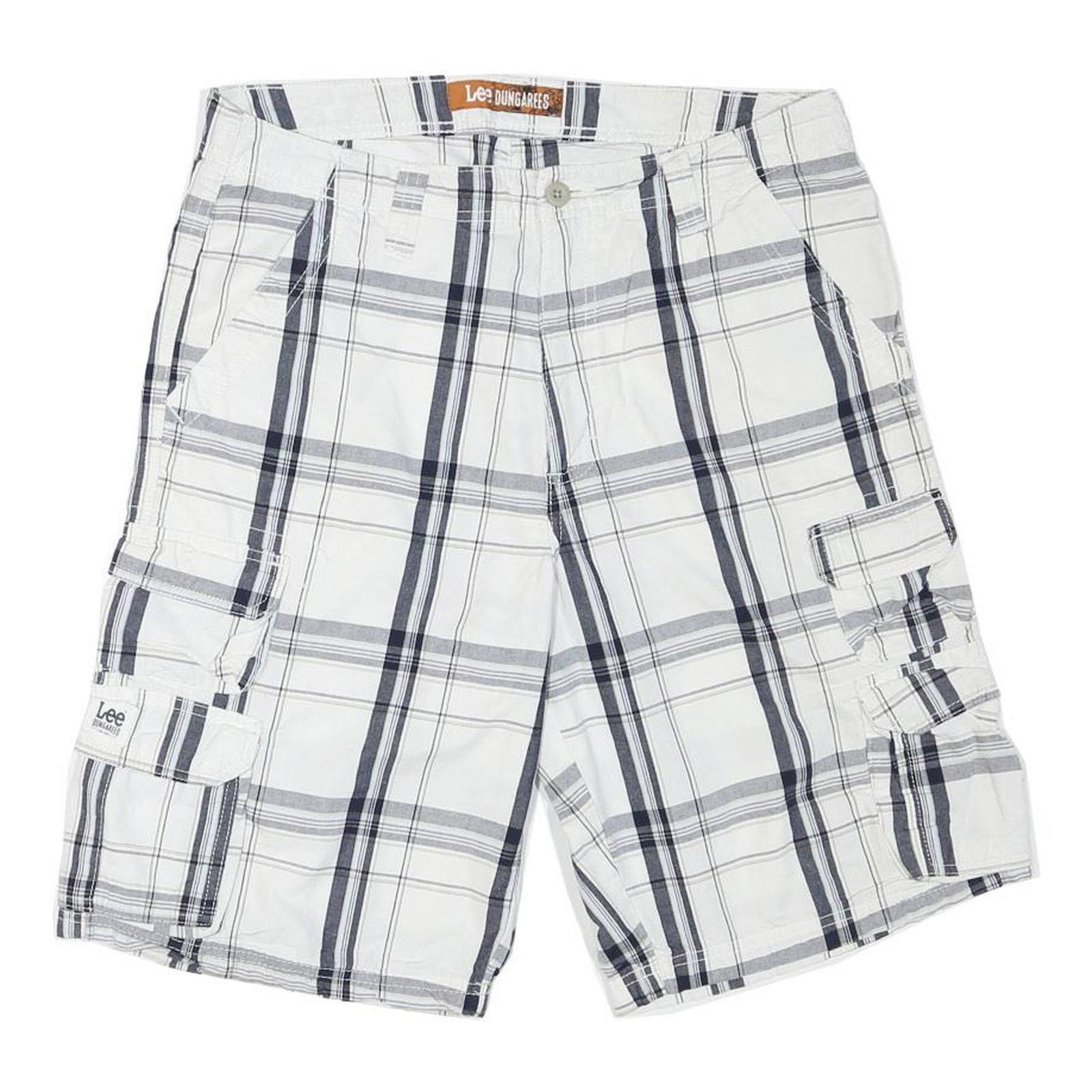 LEE Mens Shorts White & Grey Check Cargo L W33 Comfort Style Pocketed