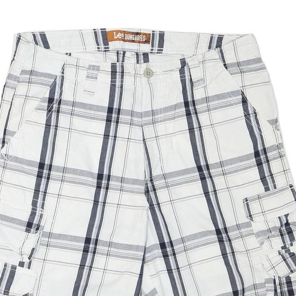 LEE Mens Shorts White & Grey Check Cargo L W33 Comfort Style Pocketed