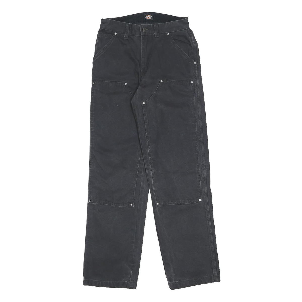 DICKIES Womens Black Cotton Relaxed Straight Trousers W25 L29 Workwear Zip