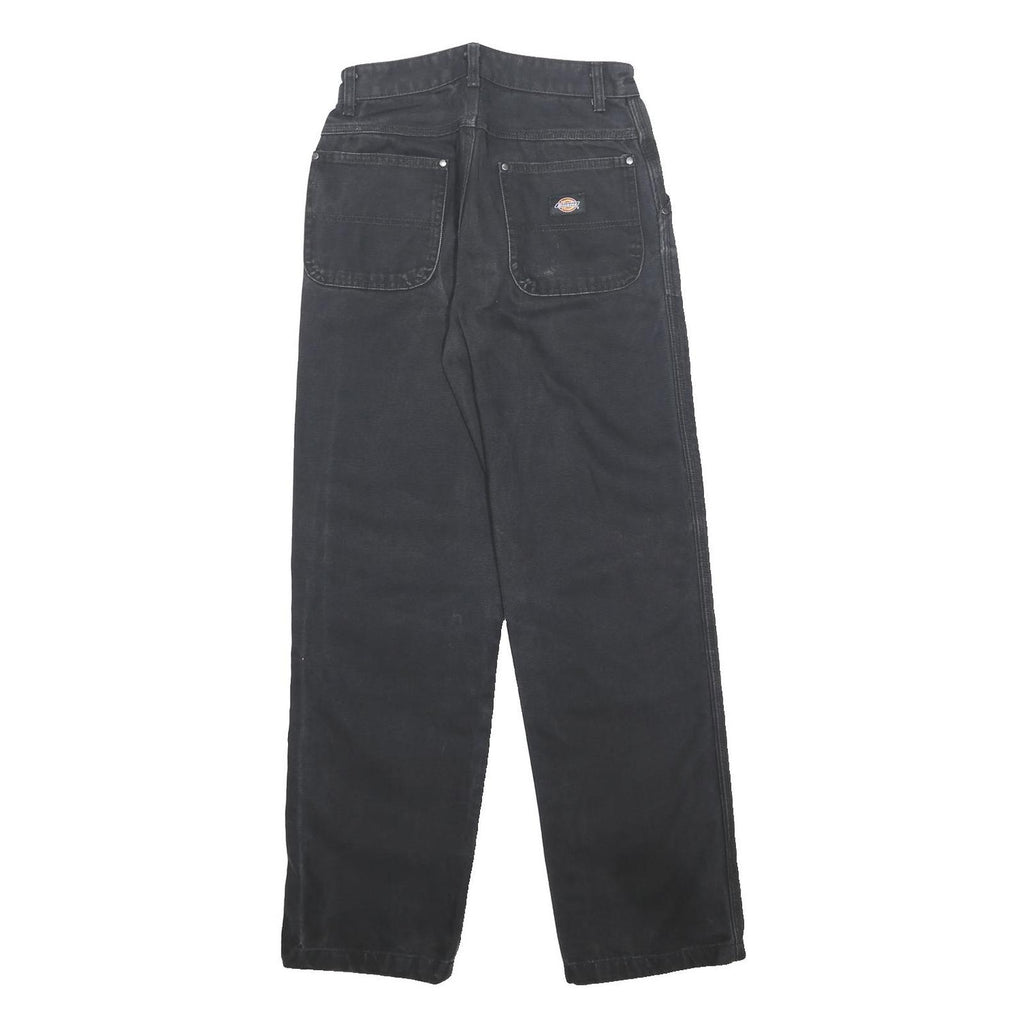DICKIES Womens Black Cotton Relaxed Straight Trousers W25 L29 Workwear Zip