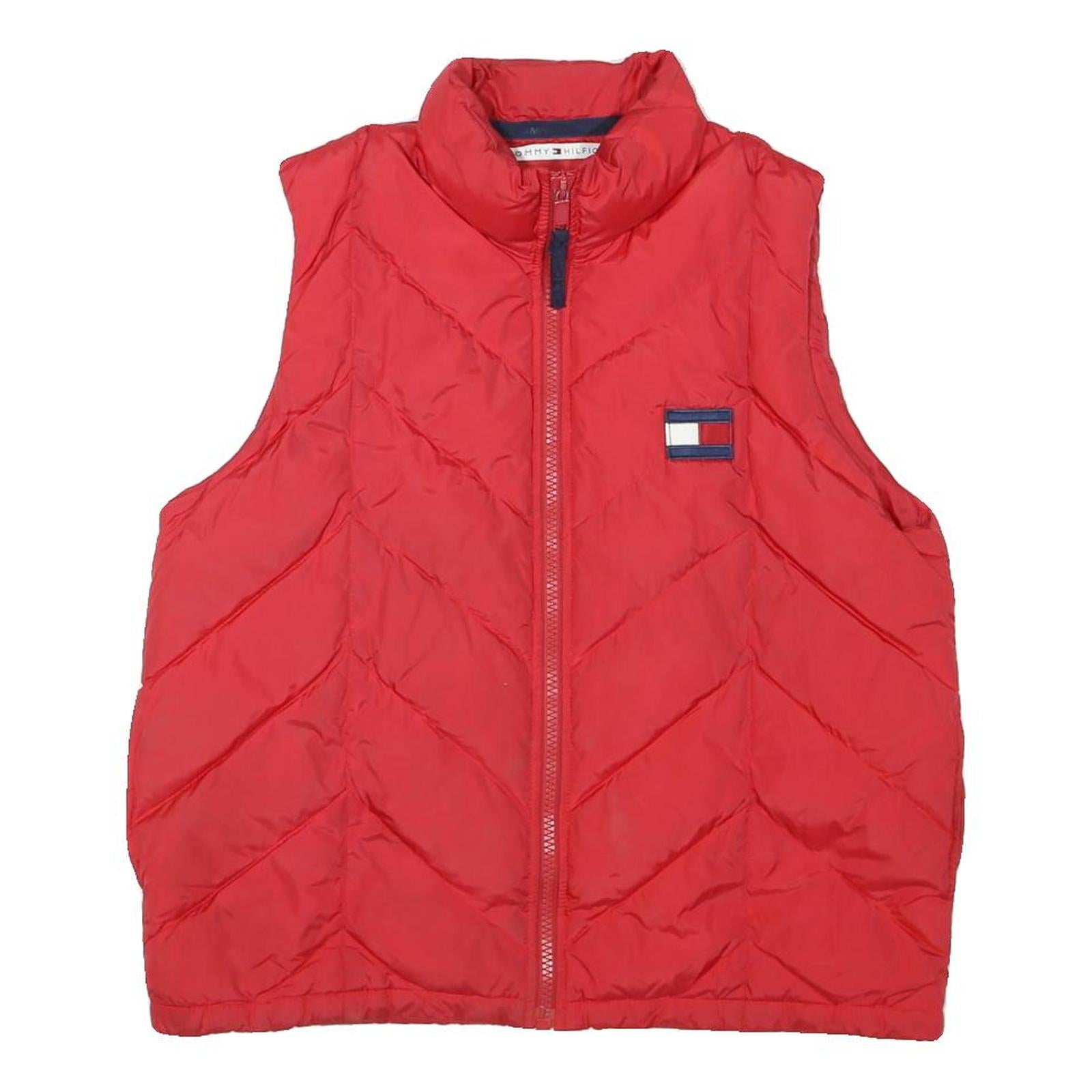 TOMMY HILFIGER Womens Red Sleeveless Quilted Jacket L Polyester Blend Zip Casual