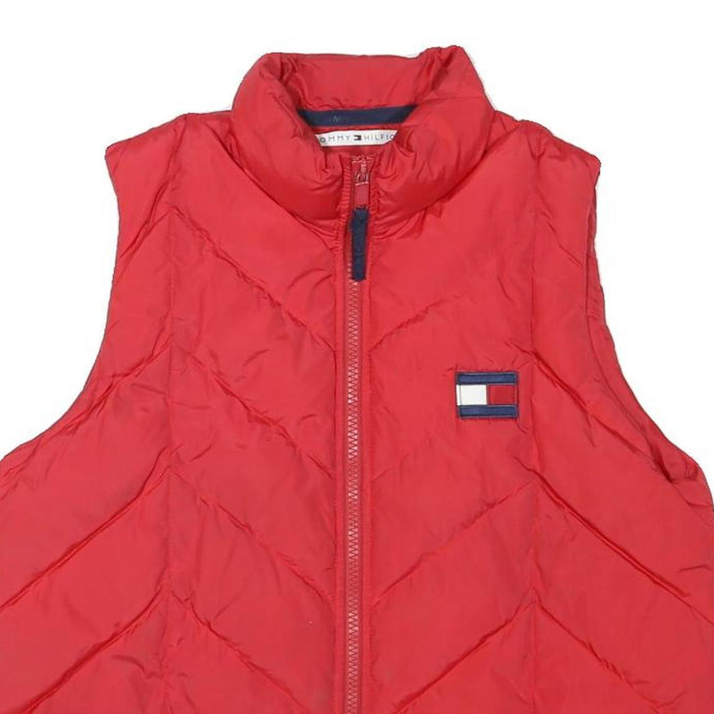 TOMMY HILFIGER Womens Red Sleeveless Quilted Jacket L Polyester Blend Zip Casual