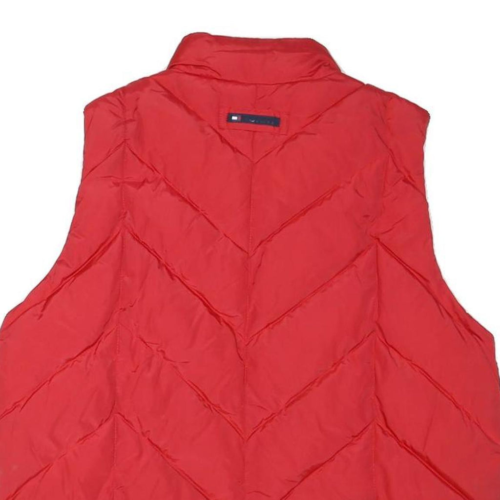 TOMMY HILFIGER Womens Red Sleeveless Quilted Jacket L Polyester Blend Zip Casual