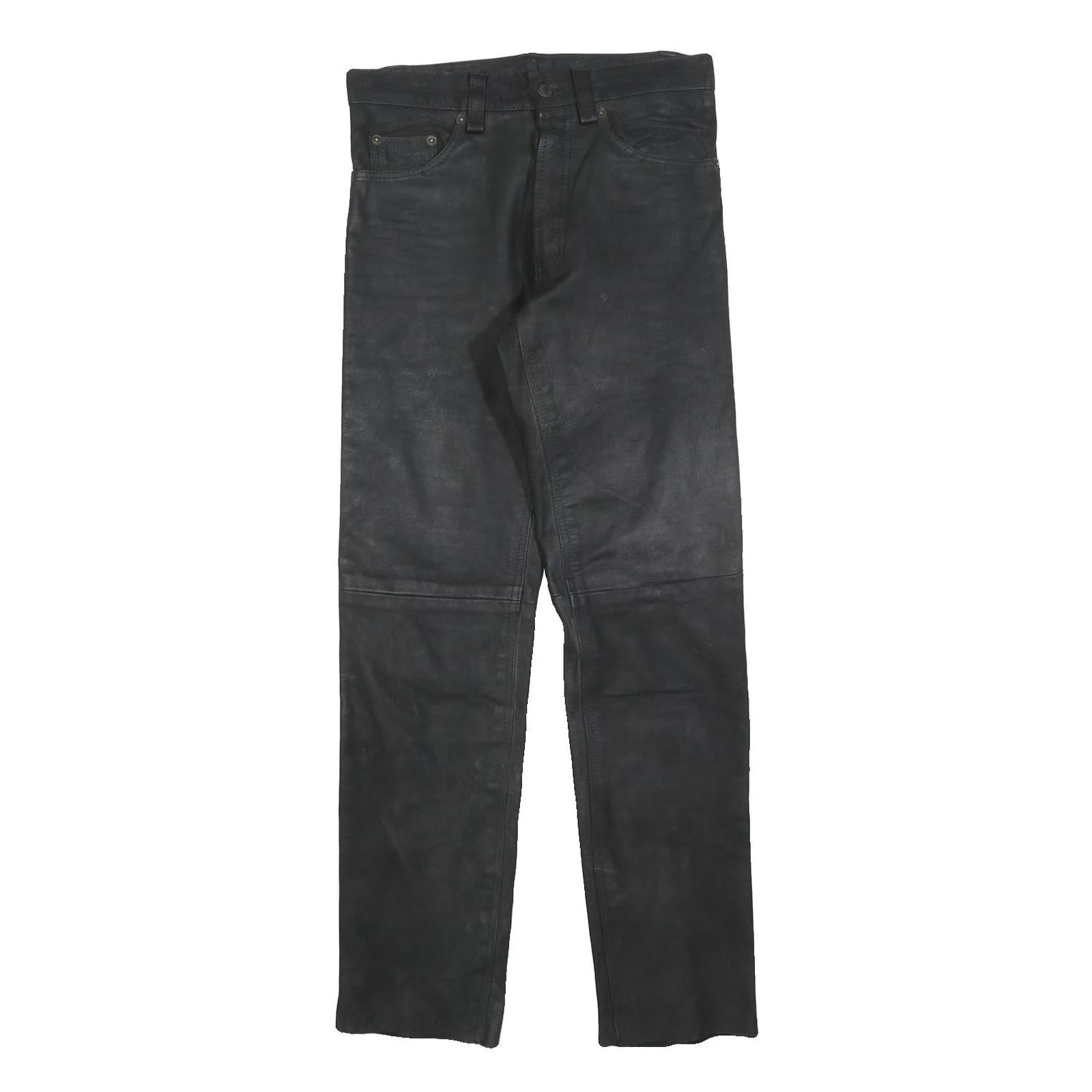 TANGO Womens Leather Black Slim Trousers W28 L32 Button Closure Stylish