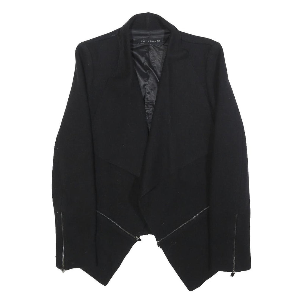 ZARA WOMAN Womens Black Wool Blend Jacket XS Woolblend Asymmetric Hem Zipper