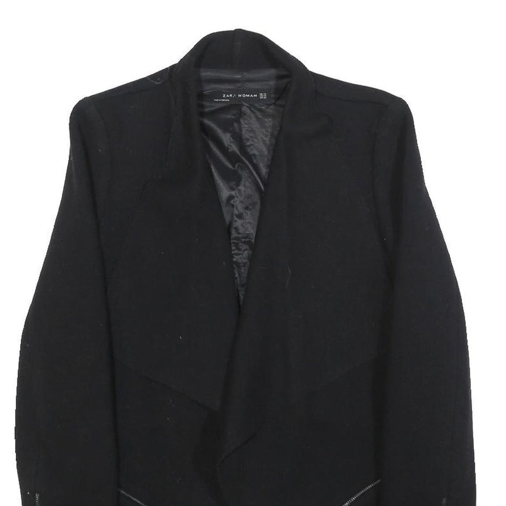 ZARA WOMAN Womens Black Wool Blend Jacket XS Woolblend Asymmetric Hem Zipper