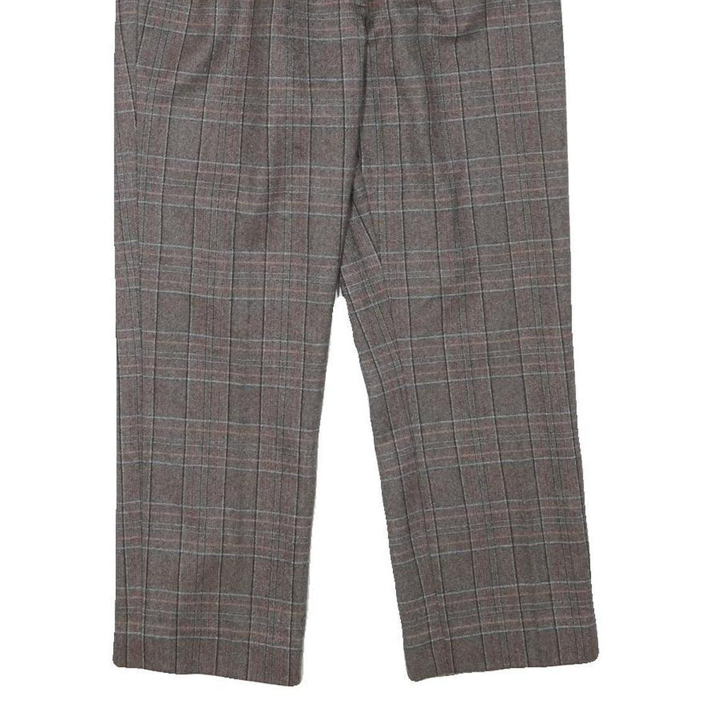 Womens Wool Blend Grey Check Regular Fit Straight Leg Trousers W28 L24 Classic