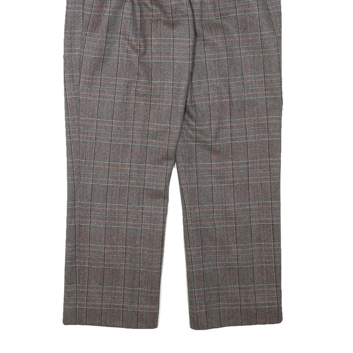 Womens Wool Blend Grey Check Regular Fit Straight Leg Trousers W28 L24 Classic