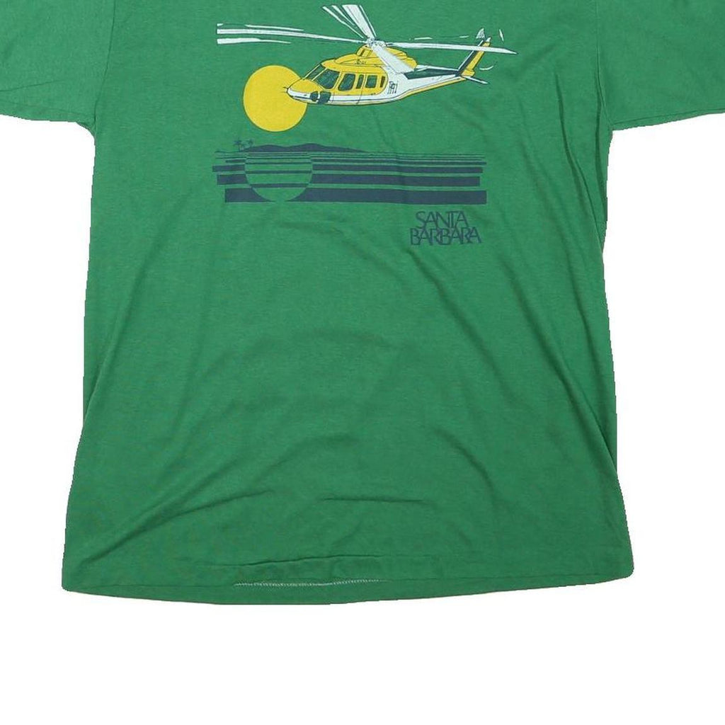 GULF COAST Mens Green Helicopter Graphic T-Shirt L Short Sleeve Crew Neck