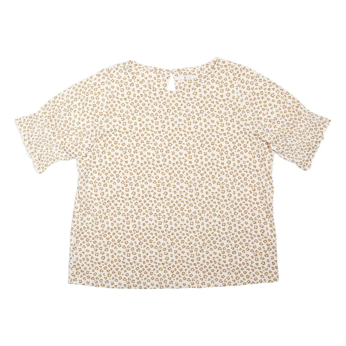 TU Womens Beige Printed Top Short Sleeve Round Neck UK 14 Cotton Blend